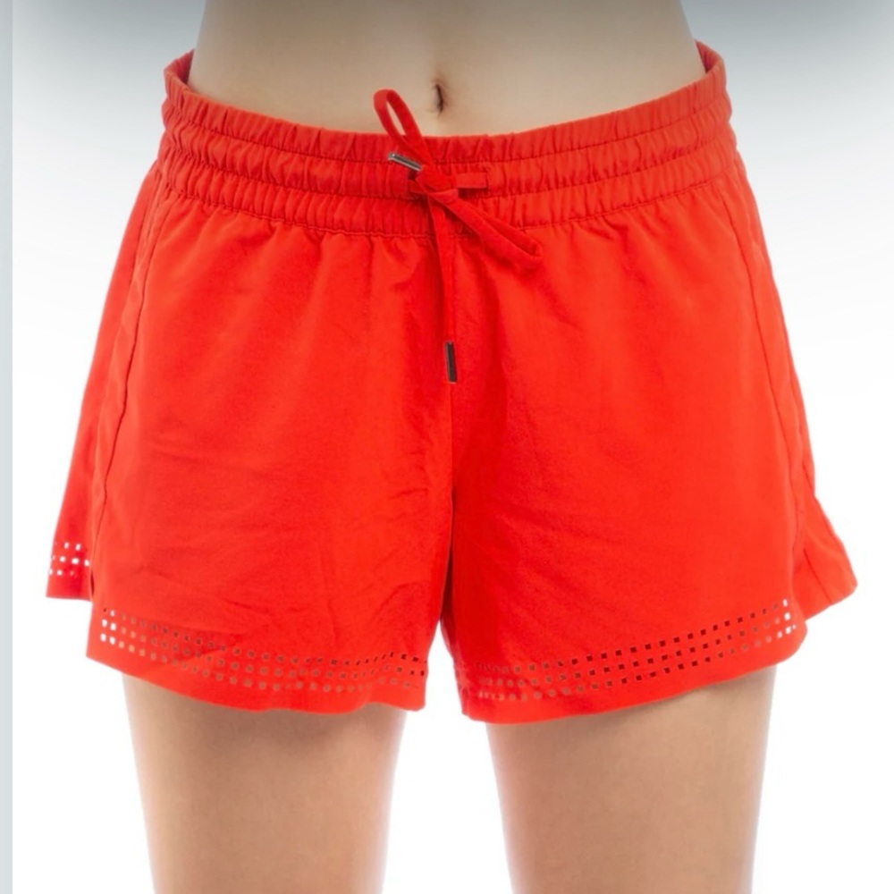 Athleta Baja Red Laser Cut Shorts Elastic Waist Drawstring Women Size 10